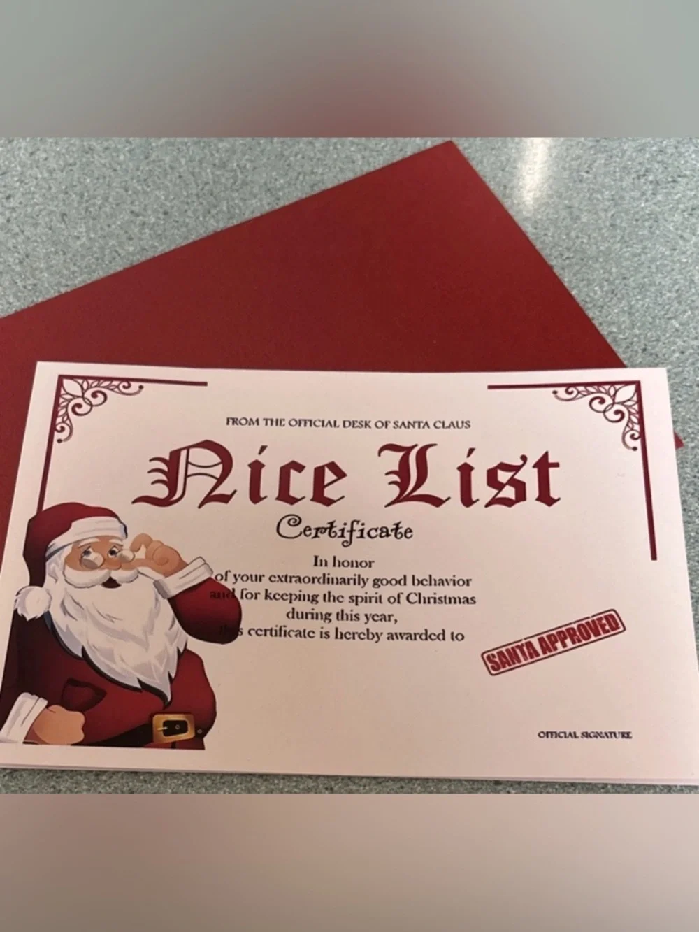Santa Claus Nice List Certificate Christmas Award cards